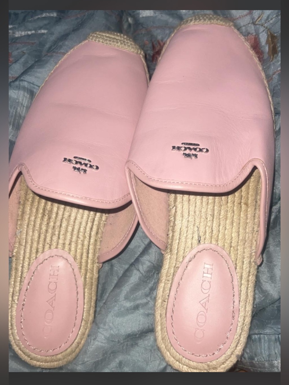 Coach Pink Leather Slide Mules with Espadrille Rope Sole